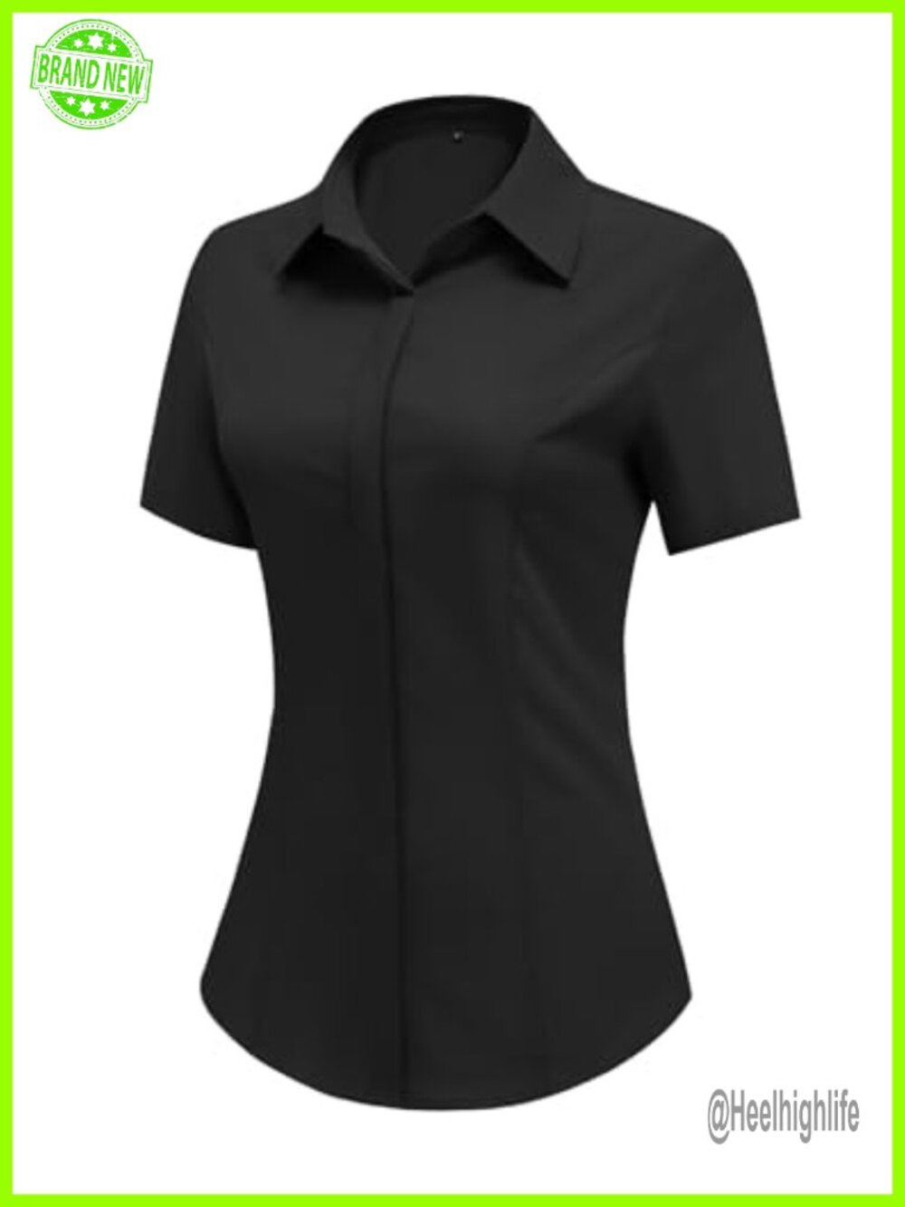 Womens Short Sleeve Button Down Blouse Business Work Top Slim Fit
